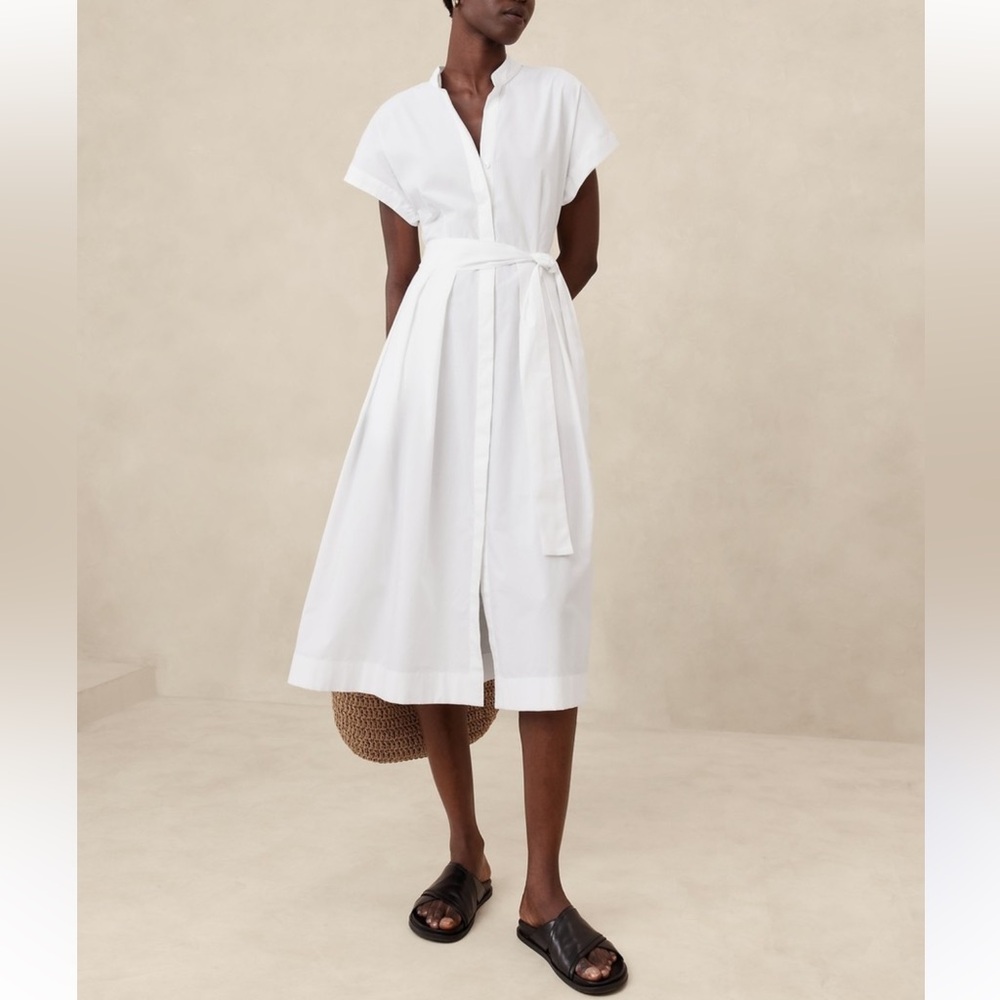 Banana Republic Factory Poplin Tie-Waist Midi Dress 100% Cotton L